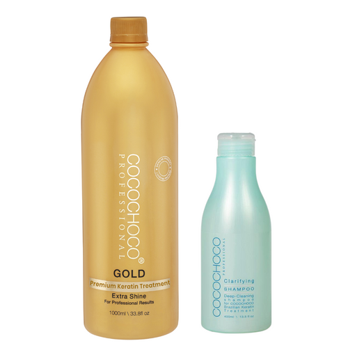 COCOCHOCO Gold Brazilian Keratin Treatment 1000 ml/1 liter + Clarifying Shampoo 400 ml