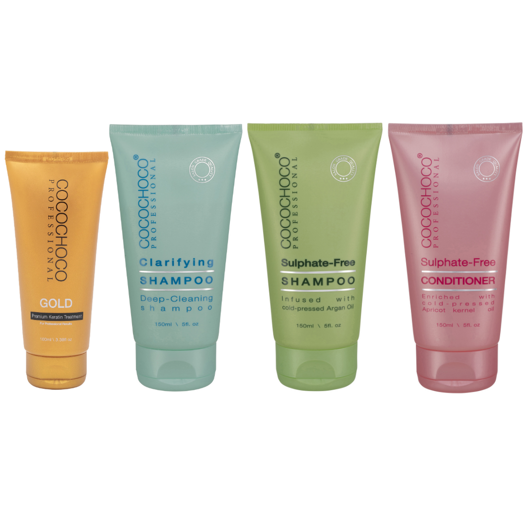 COCOCHOCO Gold Brazilian Keratin Hair Treatment 100ml + Clarifying Shampoo 150ml + After Care Kit 300ml