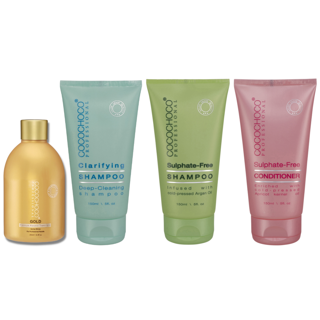 COCOCHOCO Gold Brazilian Keratin Hair Treatment 250ml + Clarifying Shampoo 150ml + After Care Kit 300ml