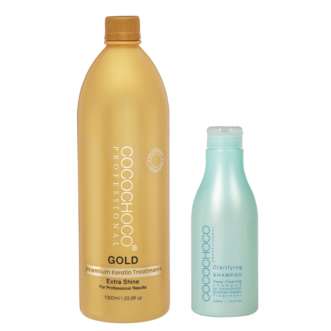 COCOCHOCO Gold Brazilian Keratin Treatment 1000 ml/1 liter + Clarifying Shampoo 400 ml