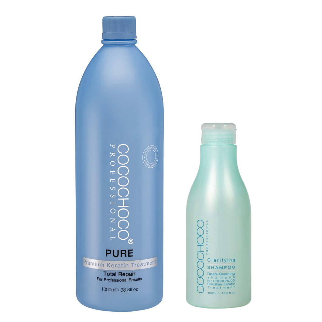COCOCHOCO Pure Brazilian Keratin Treatment 1000 ml/1 Litre + Clarifying Shampoo 400 ml